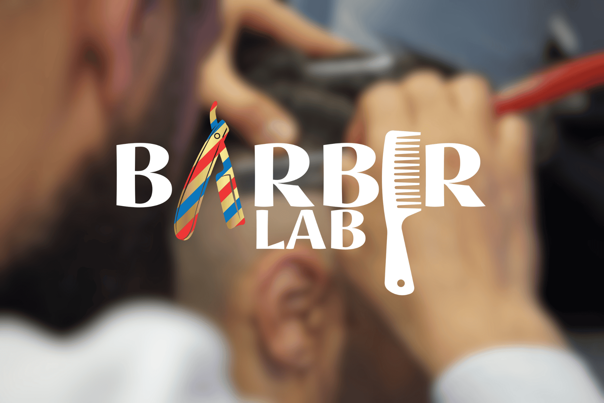 Barber LAB logotip na pozadini šišanja kose - ponuda frizerskih usluga za muškarce i brijanje brade Zagreb
